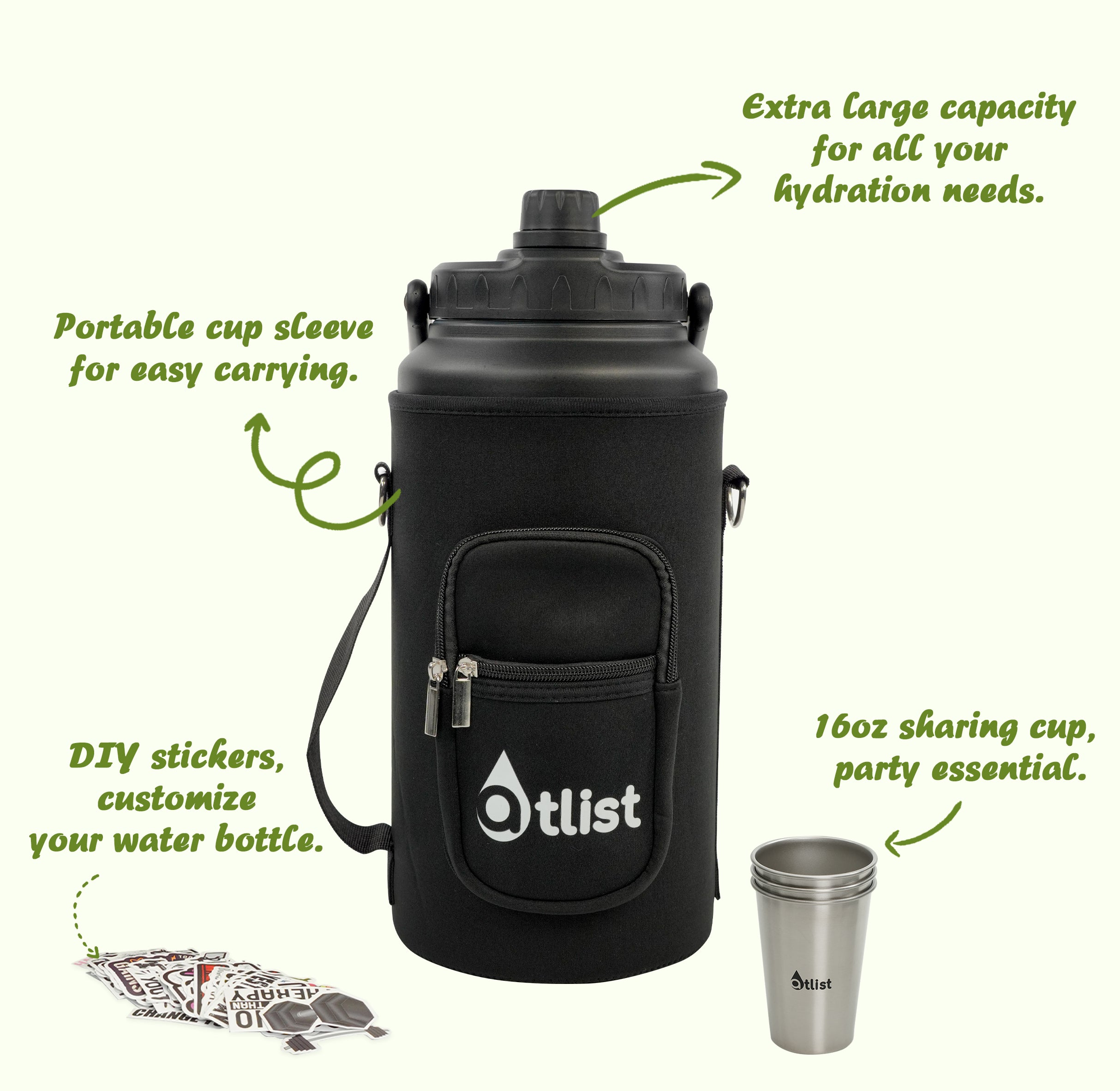 1 Gallon Water Bottle Insulated 128oz Stainless Steel Water Jug – Atlist