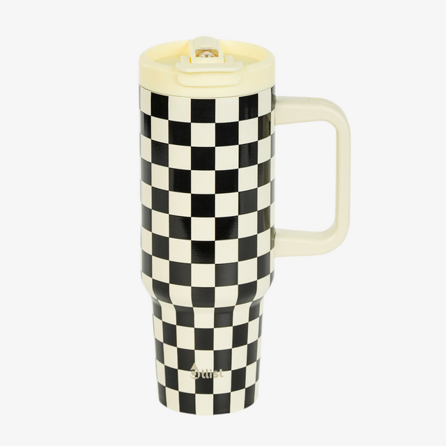 40oz Checkered Pattern Tumbler With Straw