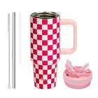 40 oz Checkered Pattern Tumbler With Straw