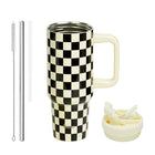 40 oz Checkered Pattern Tumbler With Straw