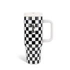 Black and cream checkered 40 oz Atlist tumbler with handle