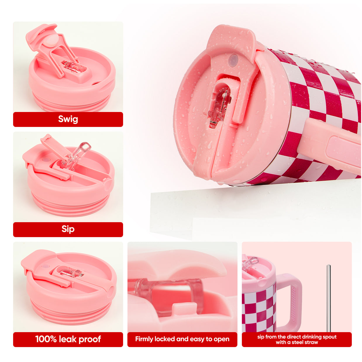 40oz Checkered Pattern Tumbler With Straw