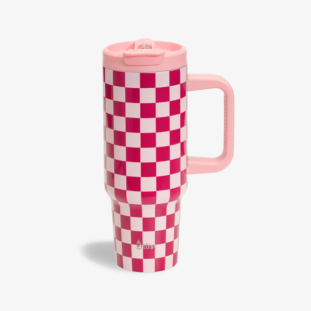 40oz Checkered Pattern Tumbler With Straw