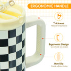 40 oz Checkered Pattern Tumbler With Straw