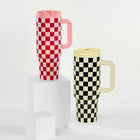Red and black checkered Atlist tumbler comparison